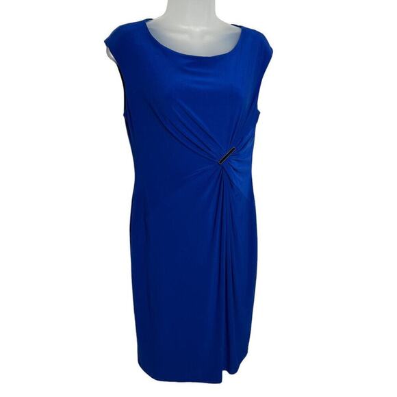 Anne Klein Womens Faux Wrap Dress Blue Ruched Sleeveless Stretch Size 6‎ NWT - Picture 1 of 9
